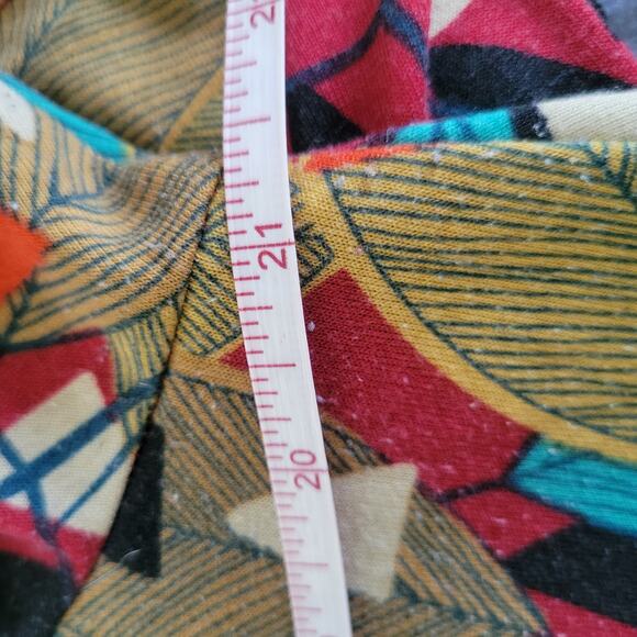 LuLaRoe Carly Dress Size L Gold  Leaf & Turquoise Triangle Pattern | Boho Tunic - Picture 8 of 9